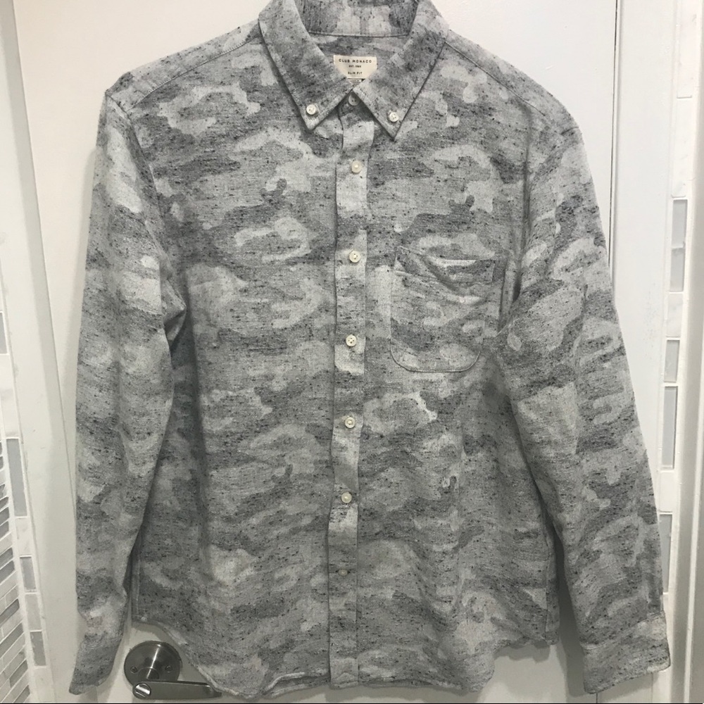 Club Monaco Men's Gray Slim Camo Donegal Shirt